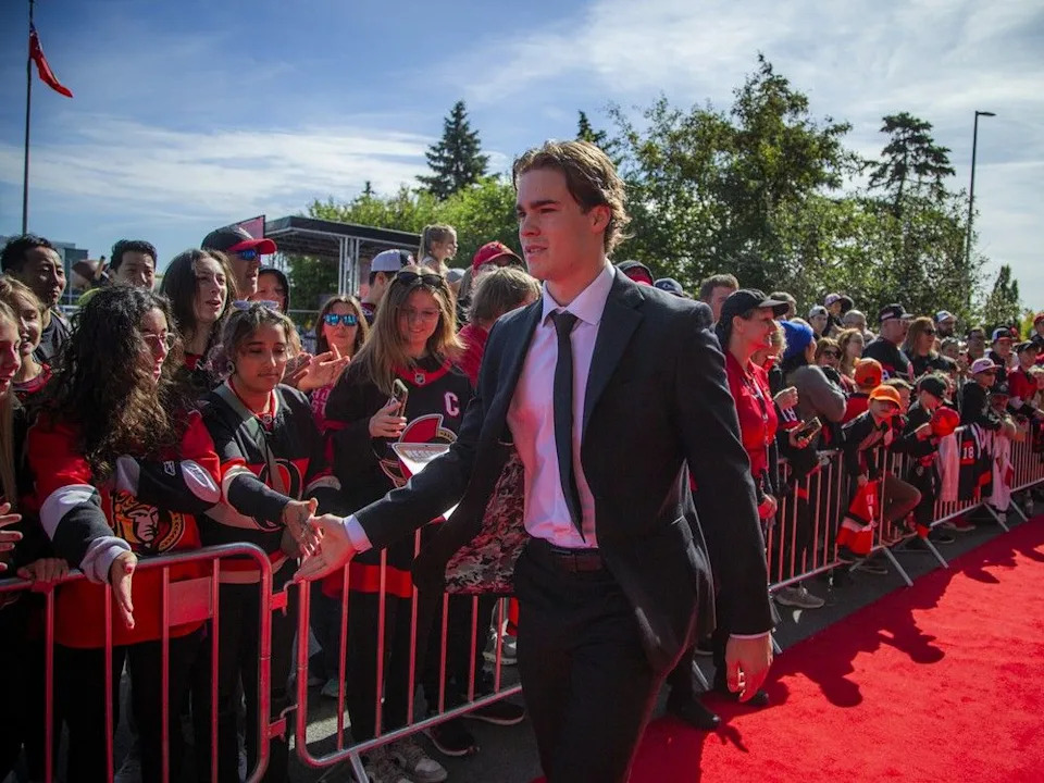 Ridly Greig walked the red carpet at Canadian Tire Centre greeting fans Sunday.