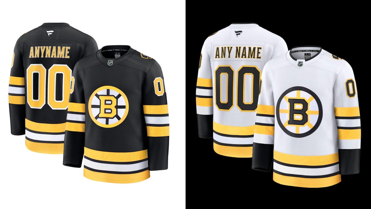 Buy new Boston Bruins home and away jerseys for the 2025 NHL season