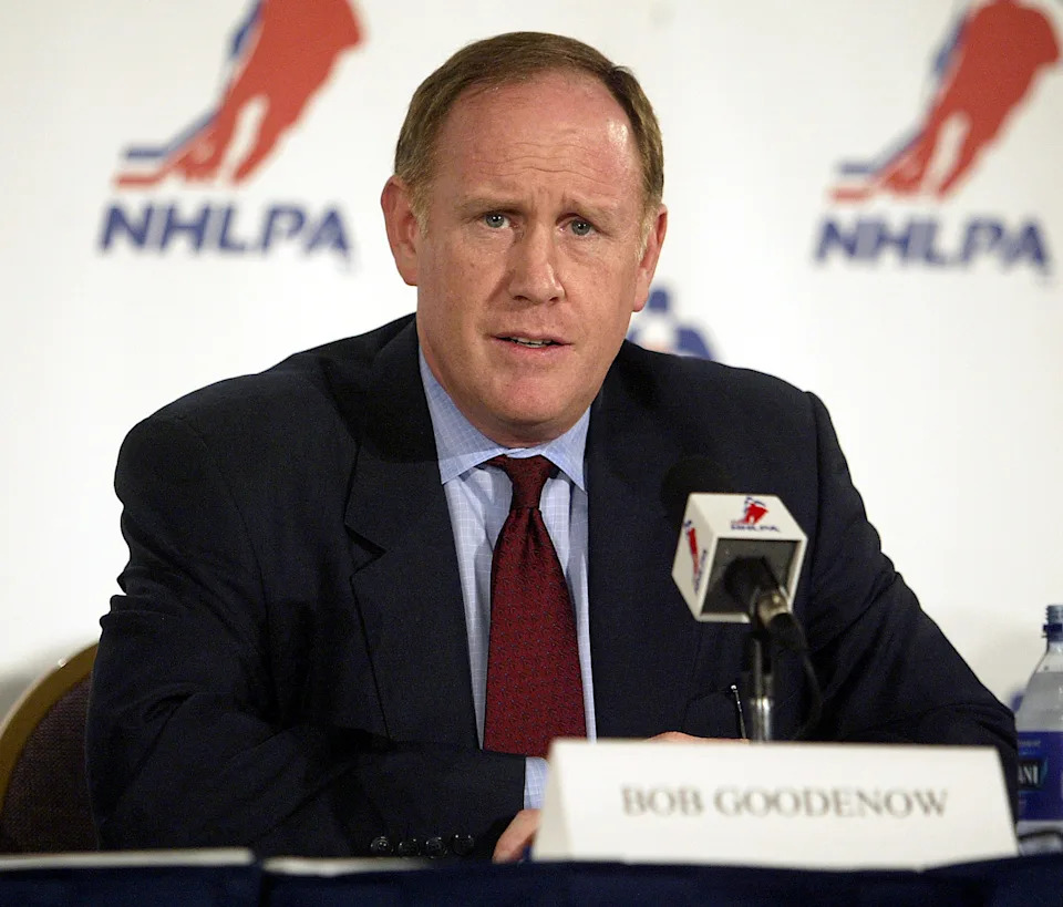 NHLPA executive director Bob Goodenow answers a question during a press conference announcing the NHLPA's ratification of a collective bargaining agreement on July 21, 2005, in Toronto.
