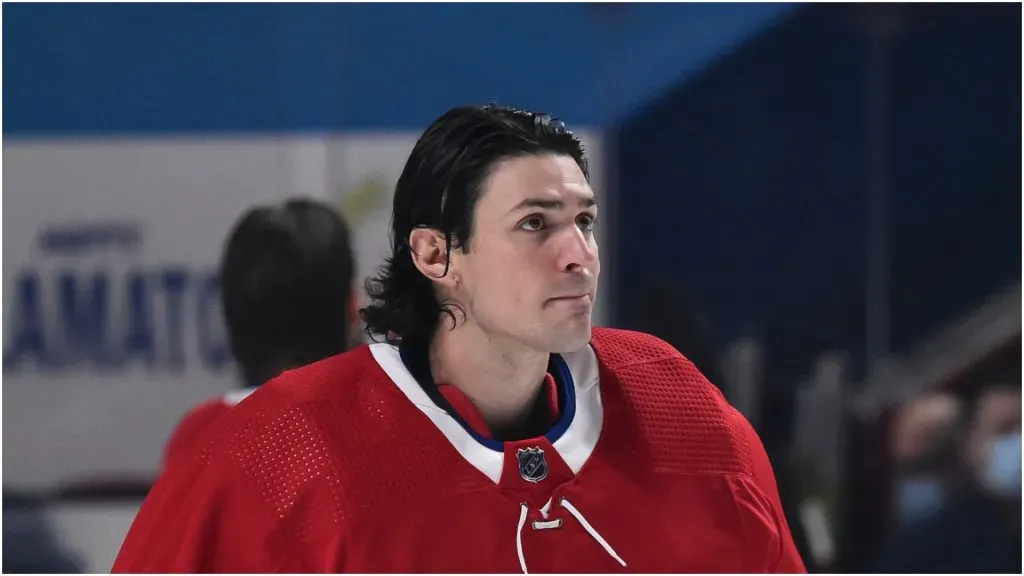 Carey Price stands during the anthem