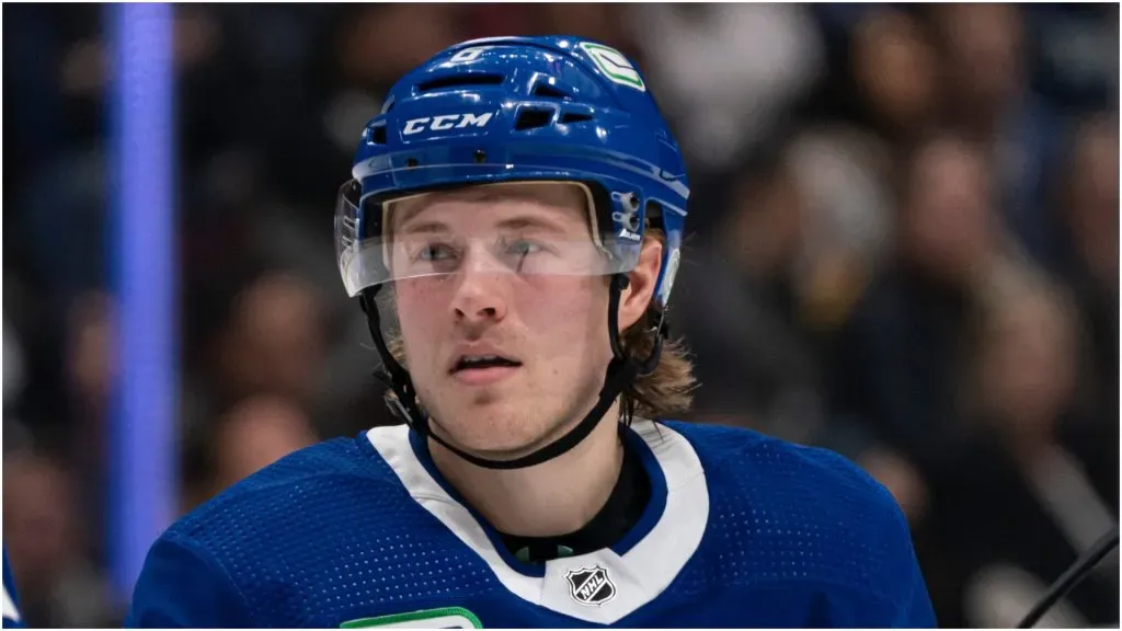 Brock Boeser skating on the ice