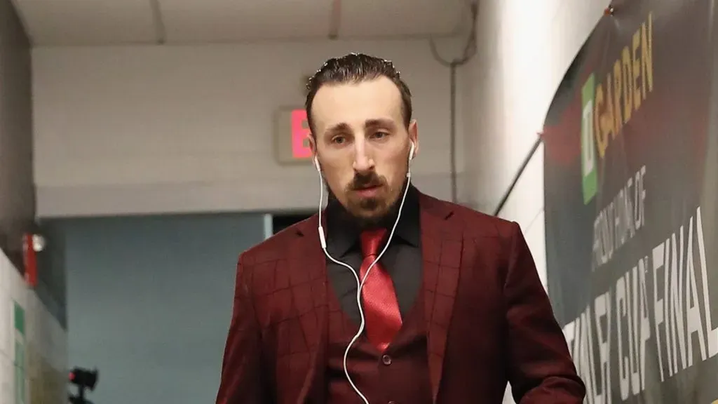 Brad Marchand arrives for a game
