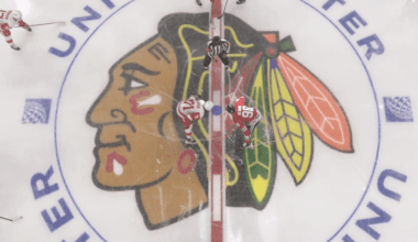 Chicago Blackhawks forward Connor Bedard and Dylan Larkin of the Detroit Red Wings get ready for the faceoff to start the preseason game on Sept. 25.
