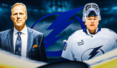 Tampa Bay Lightning defenseman Ryan McDonagh (27)] skates with the puck as Florida Panthers center Sam Reinhart (13) defends during the third period of game five of the first round of the 2025 Stanley Cup Playoffs at Amalie Arena.