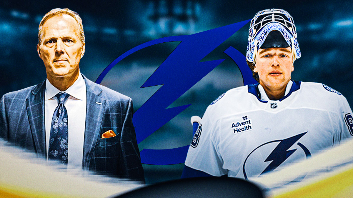 Tampa Bay Lightning defenseman Ryan McDonagh (27)] skates with the puck as Florida Panthers center Sam Reinhart (13) defends during the third period of game five of the first round of the 2025 Stanley Cup Playoffs at Amalie Arena.