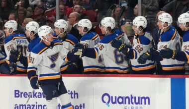 Dylan Holloway returns to Blues’ lineup against Utah after taking puck to the neck