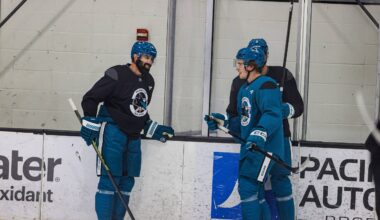 San Jose Sharks defenseman Nick Leddy and forward Macklin Celebrini