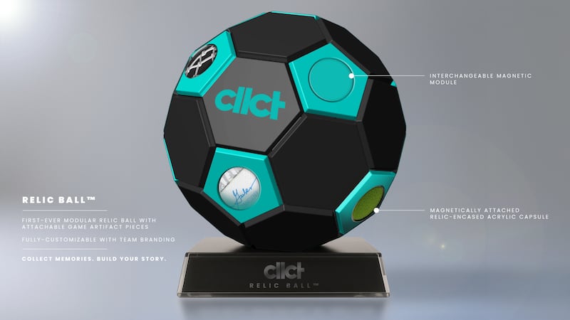 Memorabilia agency cllct has designed - and is applying for a patent for - a "relic ball" product with magnetic panels featuring pieces of a team's history.