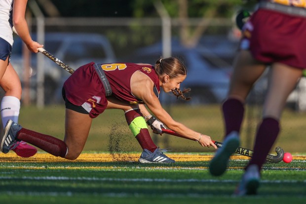 Wyoming Valley West’s Charlotte Yelen hits the ball during a...
