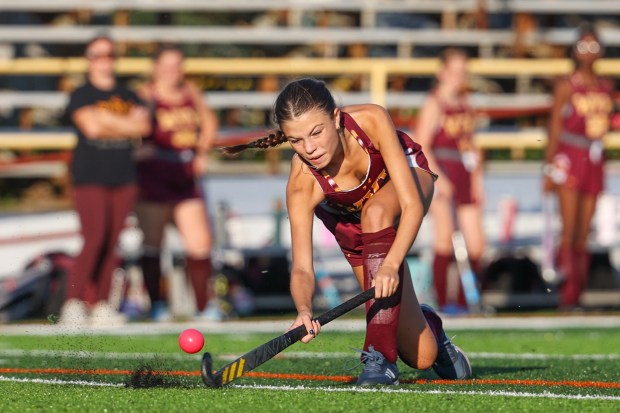 Wyoming Valley West’s Valeri Yelen hits the ball during a...