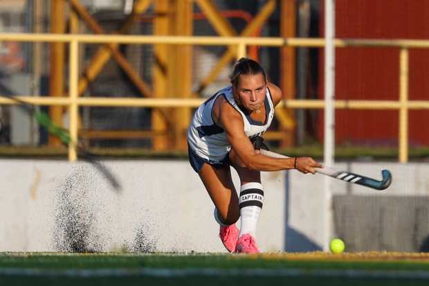 The Hill School’s Sofia Ferri hits the ball during a...