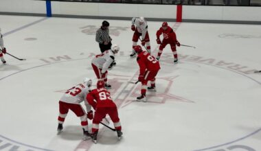 The Red Wings take part in a scrimmage at Centre Ice Arena in Traverse City in this image from Sept. 18, 2025. (Spectrum News/Jack Caron)