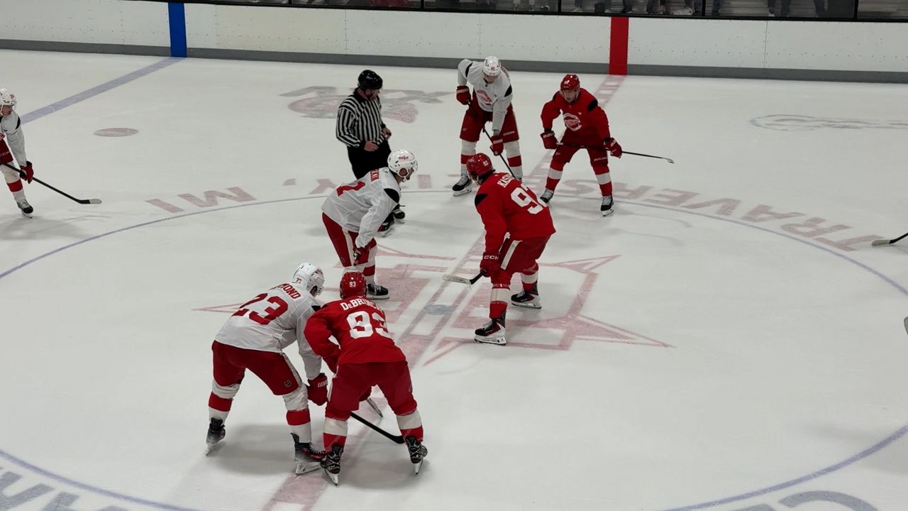 The Red Wings take part in a scrimmage at Centre Ice Arena in Traverse City in this image from Sept. 18, 2025. (Spectrum News/Jack Caron)