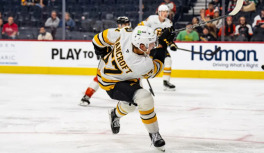 Dalton Bancroft skating for the Boston Bruins