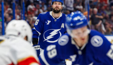 Nikita Kucherov #86 of the Tampa Bay Lightning skates against the Florida Panthers of Game Two of the First Round of the 2025 Stanley Cup Playoffs at Amalie Arena on April 24, 2025 in Tampa, Florida.