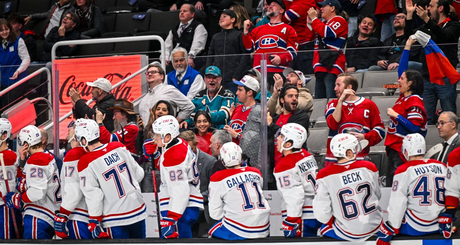 The Montreal Canadiens celebrating against the San Jose Sharks