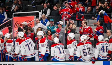 The Montreal Canadiens celebrating against the San Jose Sharks
