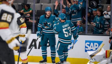 San Jose Sharks players Sam Dickinson and Jeff Skinner