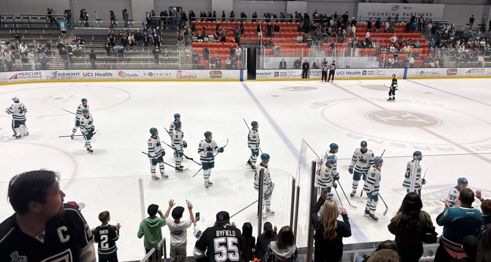 San Jose Sharks prospects celebrate after their win