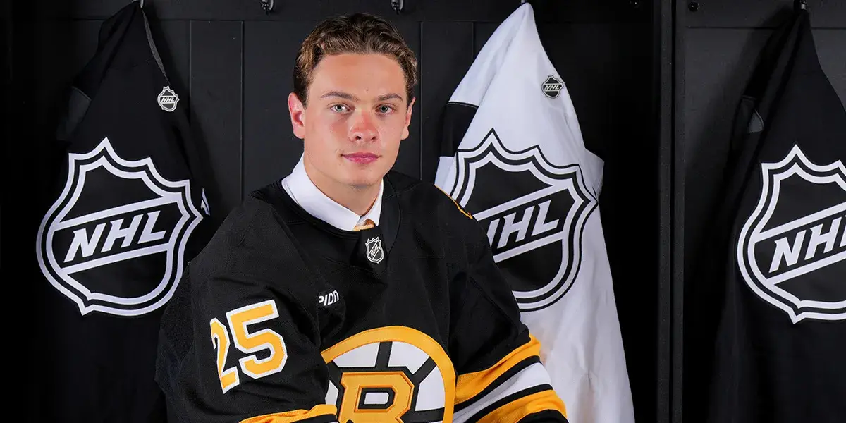 James Hagens of the Boston Bruins