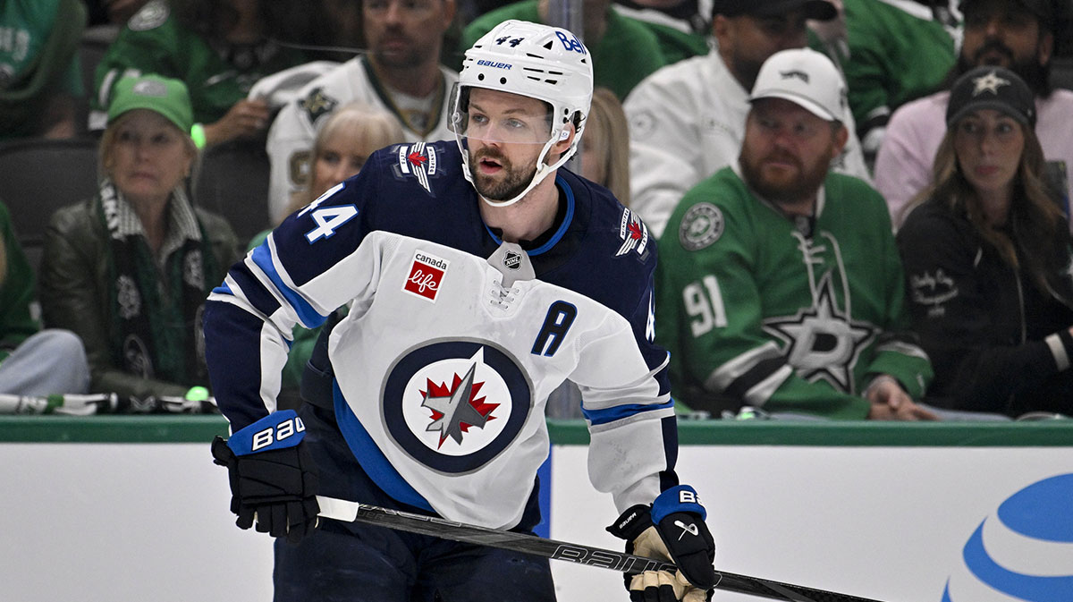 Winnipeg Jets defenseman Josh Morrissey (44) in action during the game between the Dallas Stars and the Winnipeg Jets in game three of the second round of the 2025 Stanley Cup Playoffs at American Airlines Center.