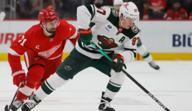 Kirill Kaprizov and Dylan Larkin Skating