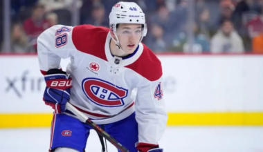 Montreal Canadiens' Lane Hutson plays during an NHL hockey game, Sunday, Oct. 27, 2024, in Philadelphia.
