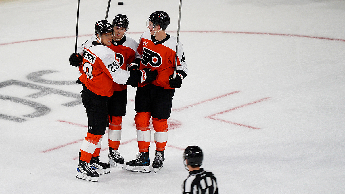 Multitude of forwards pushing for Flyers open eyes in OT rookie game win – NBC Sports Philadelphia