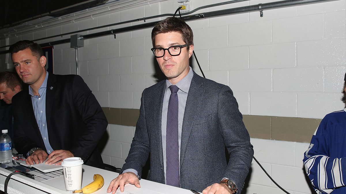 Toronto Maple Leafs general manager Kyle Dubas poses for a photo before their preseason game against the Ottawa Senators at Lucan Community Memorial Centre. The Maple Leafs beat the Senators 4-1.