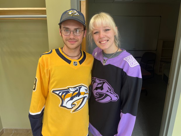 Dakota Scheetz of Mount Bethel and Victoria Daszynski wait in...