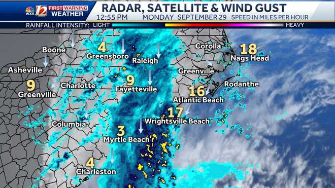 current wind gust speed in miles per hour: south carolina and north carolina