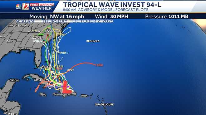 spaghetti model plots for potential tropical trackst