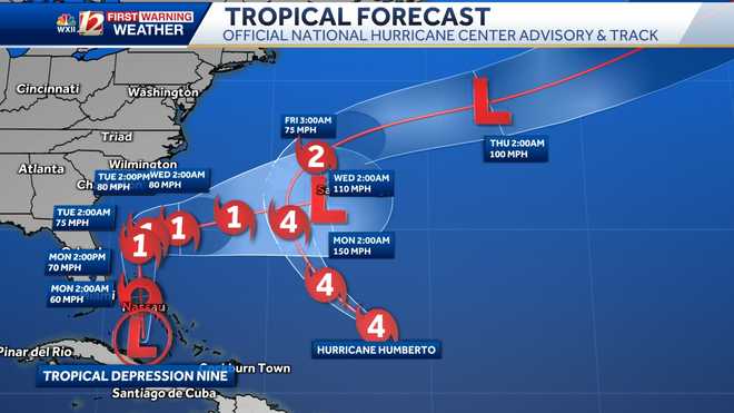 twin tropical tracks: humberto & tropical depression nine, soon to be imelda