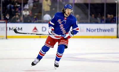 Artemi Panarin, NY Rangers forward, skates during warmup