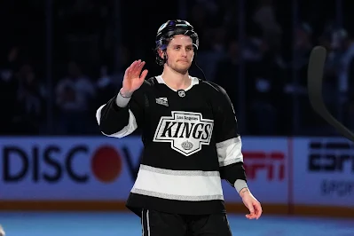 Adrian Kempe waves to LA Kings fans