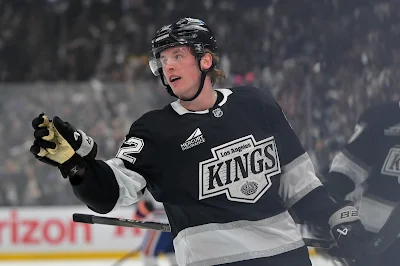 Brandt Clarke, LA Kings defenseman Brandt Clarke, LA Kings, celebrates a goal