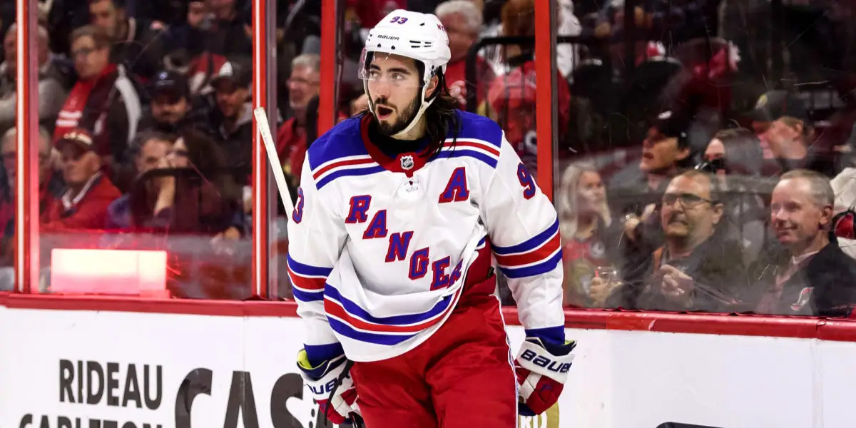 Mika Zibanejad skating for the New York Rangers