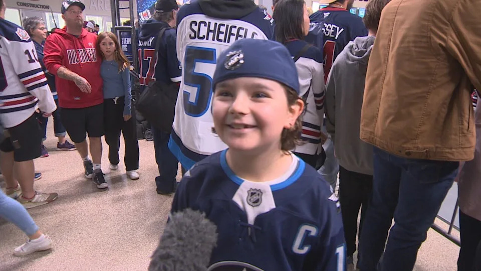 This young Winnipeg Jets fans was one of the approximately 4,000 fans showed up to the Hockey For All Centre on Saturday for the team's annual Fan Fest. 