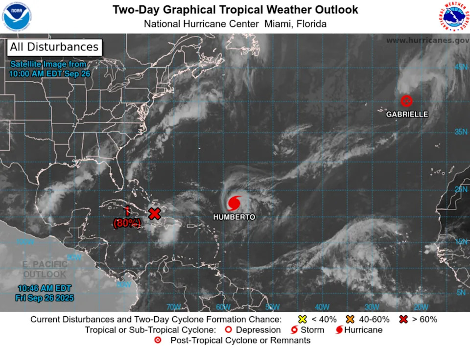 A two-day graphical tropical weather outlook from the NHC.