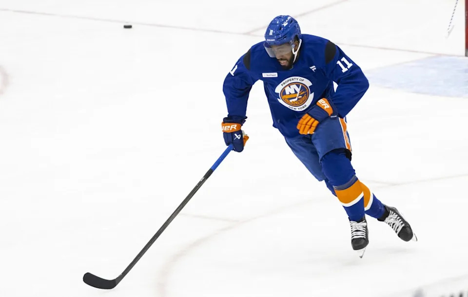 Anthony Duclair runs a drill during a recent Islanders’ practice. Corey Sipkin for New York Post