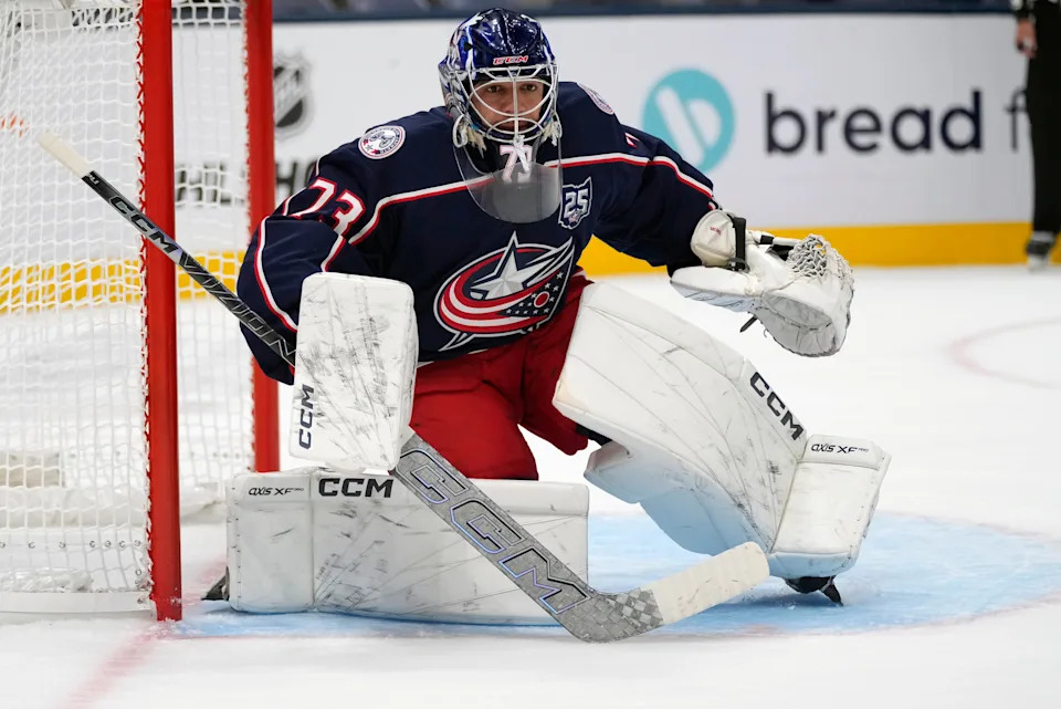Blue Jackets goalie Jet Greaves made 24 saves in a 4-1 win over the Penguins on Sept. 24.