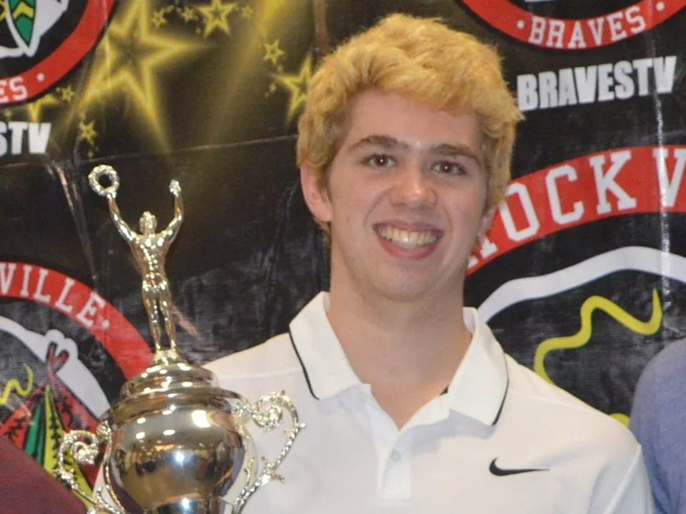  Simon Mack receives the Brockville Braves top defenceman award for the 2018-2019 season. Mack is in Iowa playing for the Des Moines Buccaneers of the United States Hockey League. File photo