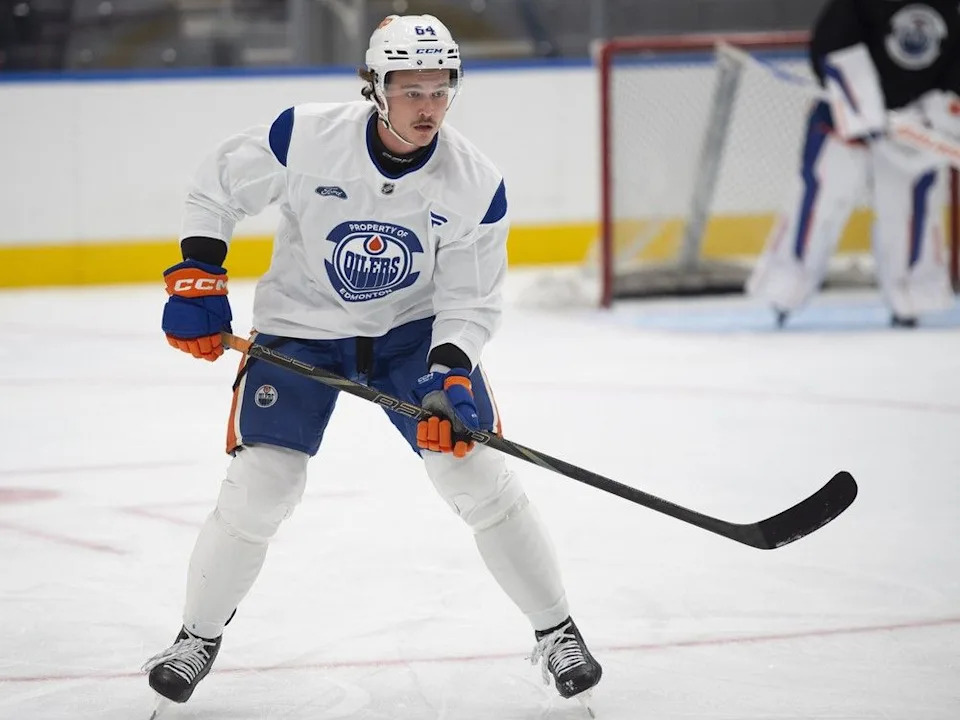 Connor Clattenburg on the second day of the Oilers rookie sessions at Rogers Place in Edmonton on Friday, September 12, 2025.