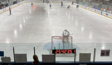 Hockey game from aerial view