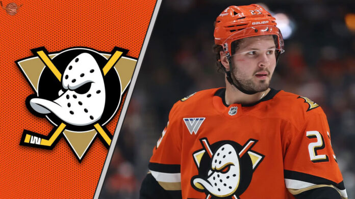 Anaheim Ducks center Mason McTavish looking on as NHL trade rumors swirl around him