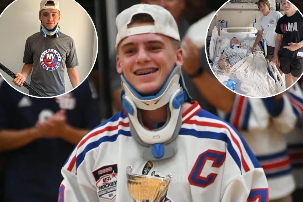 Long Island high school hockey player now walking after near-death experience