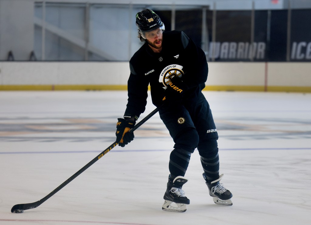 David Pastrnak joins Bruins' camp for first time this season