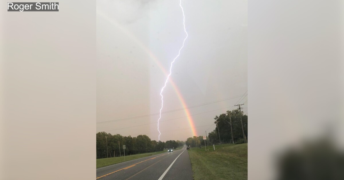 Central Florida man captures rare lightning strike through rainbow