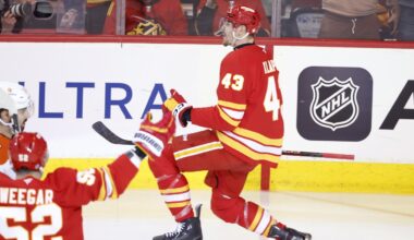 Matt Coronato scores twice in the Flames' 4-1 victory over the Ducks