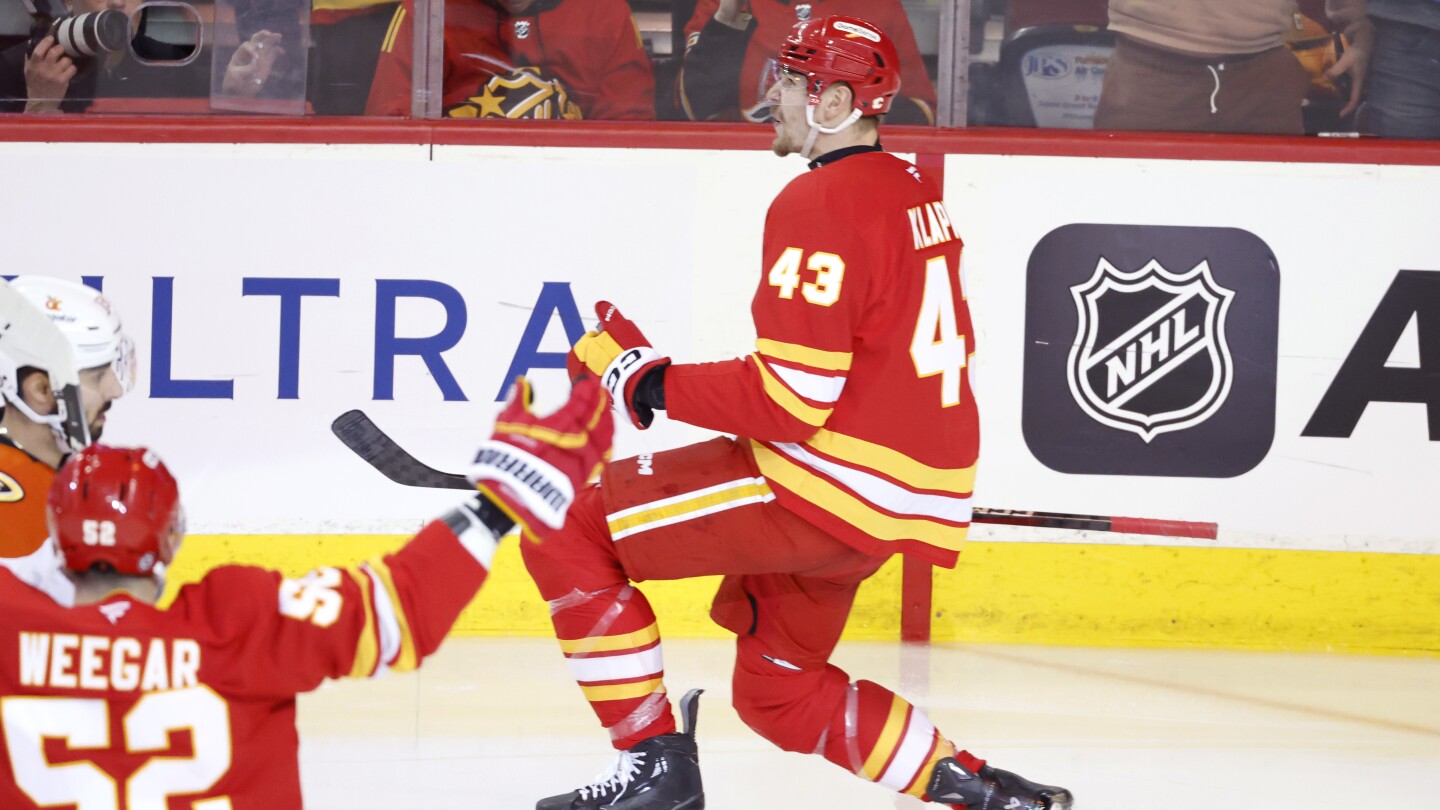 Matt Coronato scores twice in the Flames' 4-1 victory over the Ducks